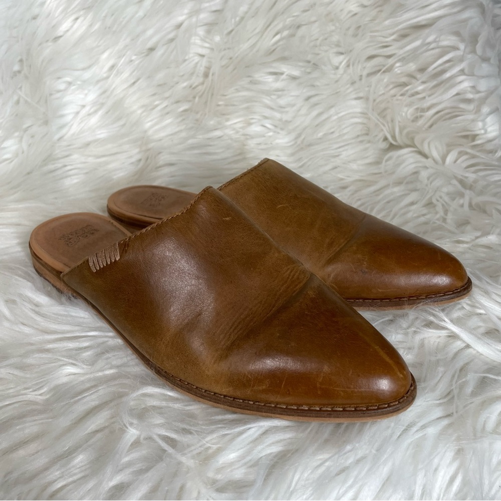 Frye & Co Fenn Mules Brown Leather Flat Slides Size 8